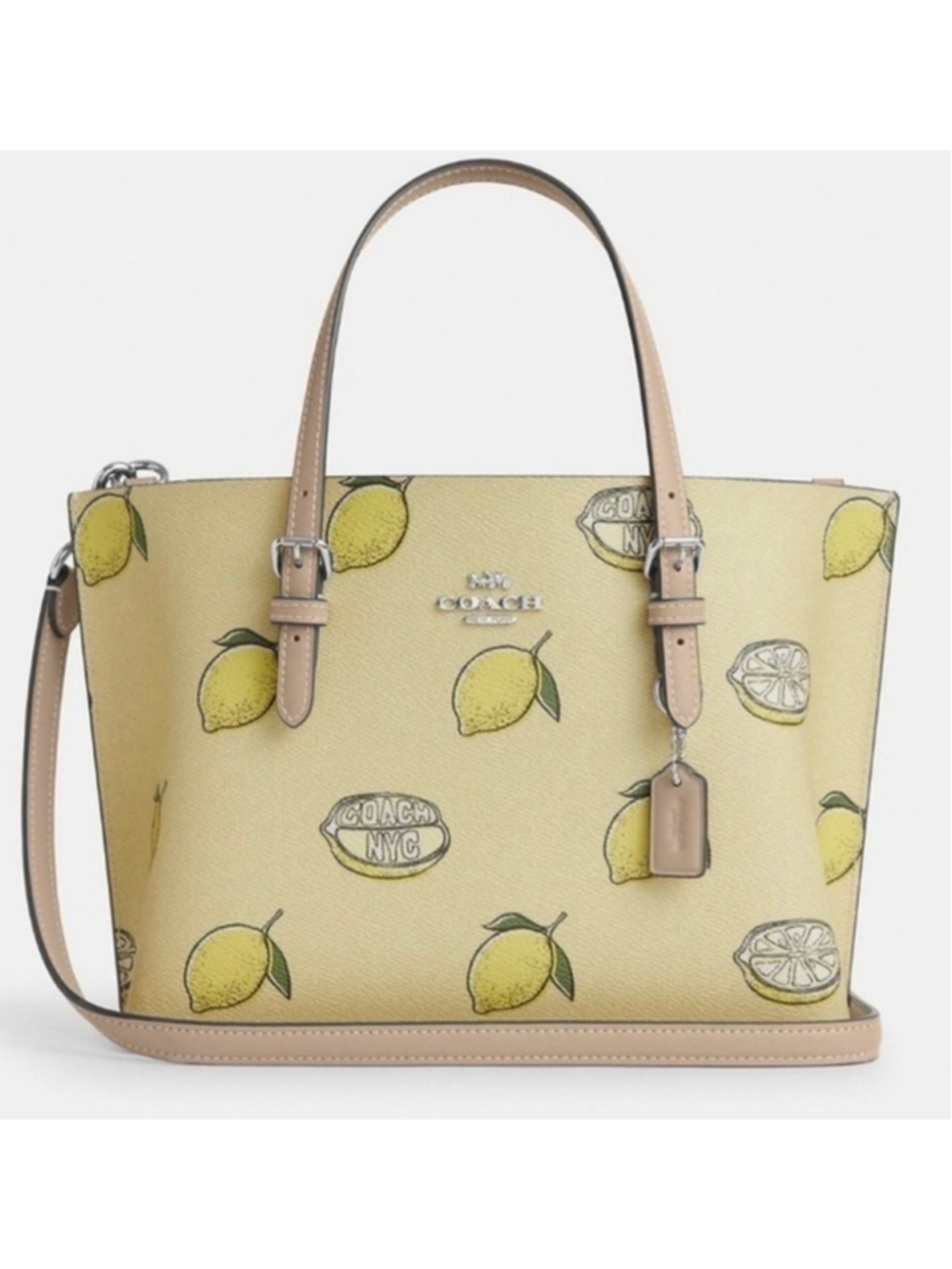 NWOT Coach Mollie Tote Bag 25 With Lemon Print Tote in Yellow and Tan & wristlet